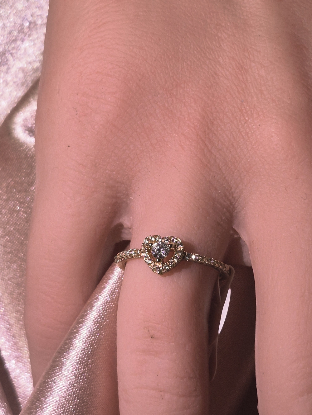 Gold Heart Halo Engagement Ring with Diamond Center